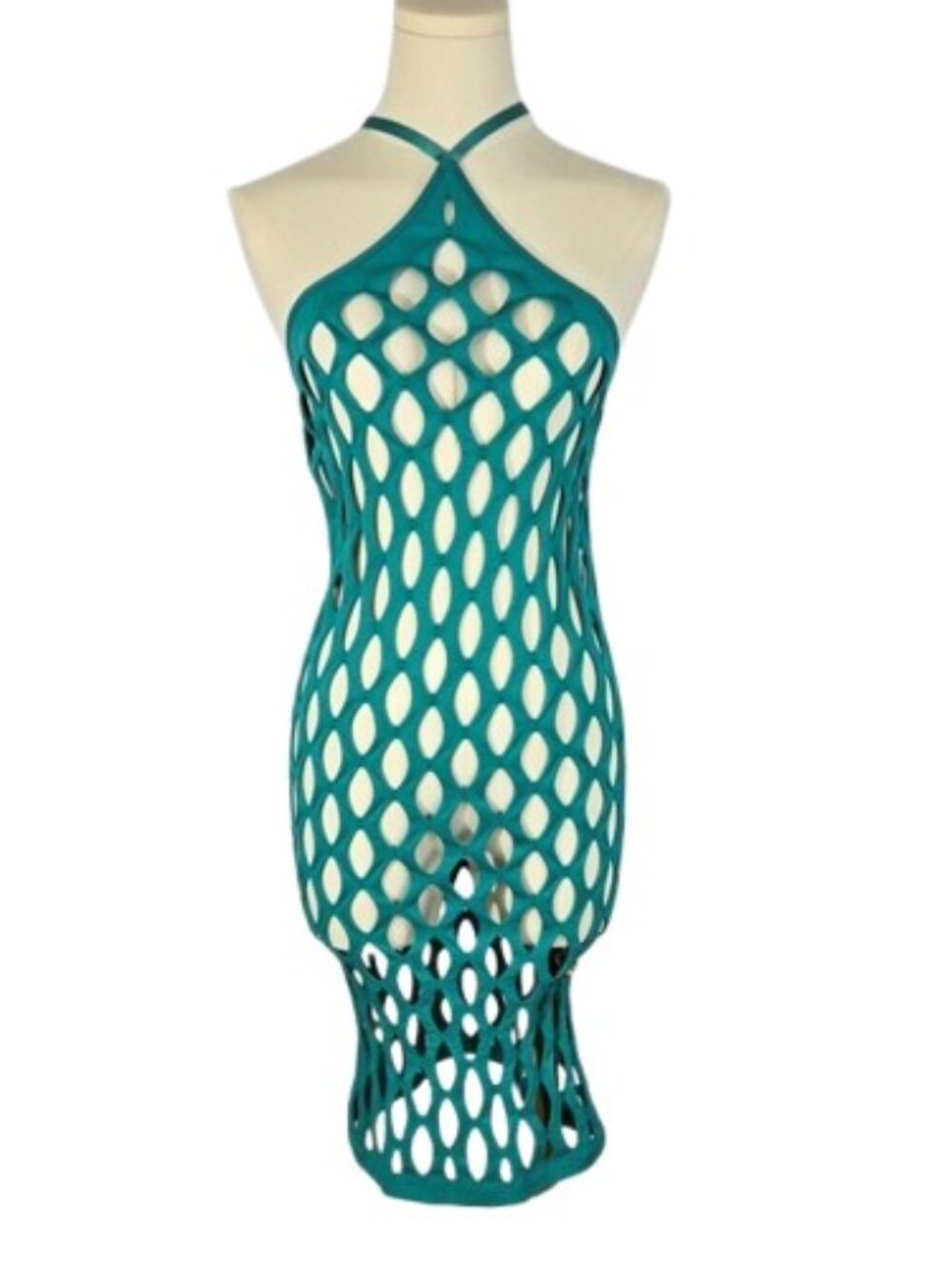 Yitty Turquoise Fishnet Cutout Cover Up Dress 2X Stretch